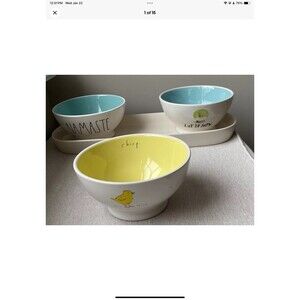 Rae Dunn Interchangeable Bowls on Tray Chirp, Namaste, Let It Snow Blue/Yellow